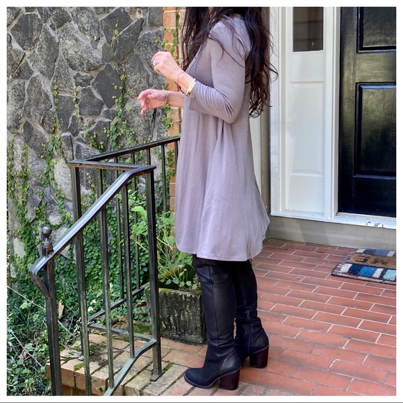 V neck side pocket swing Soft T shirt dress - Picture 5 of 6